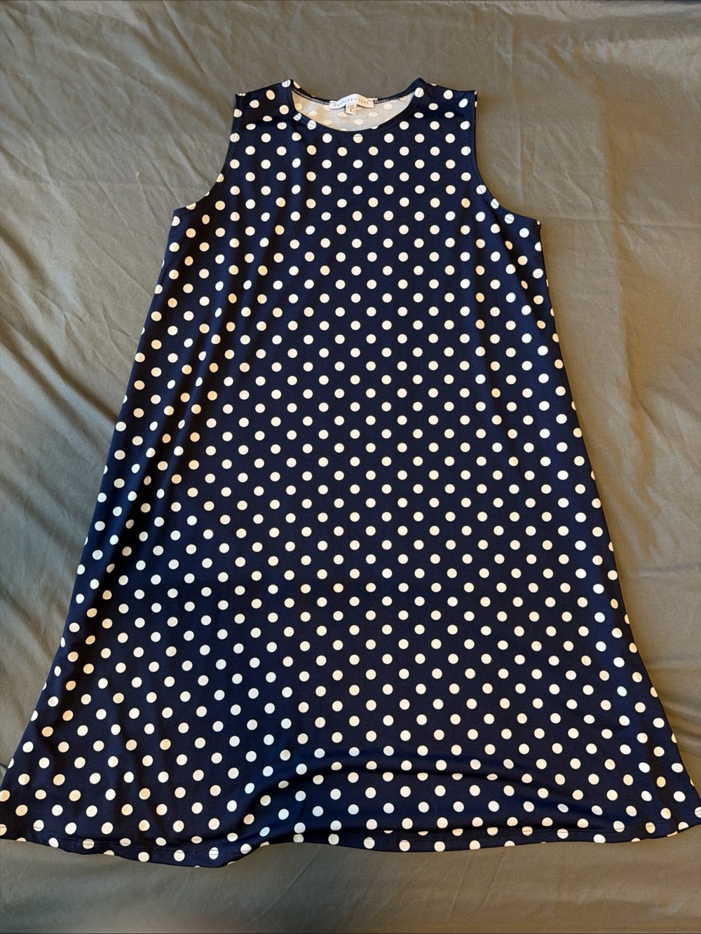 Annalee + Hope Navy and White Polka Dot Sleeveless A-line Dress